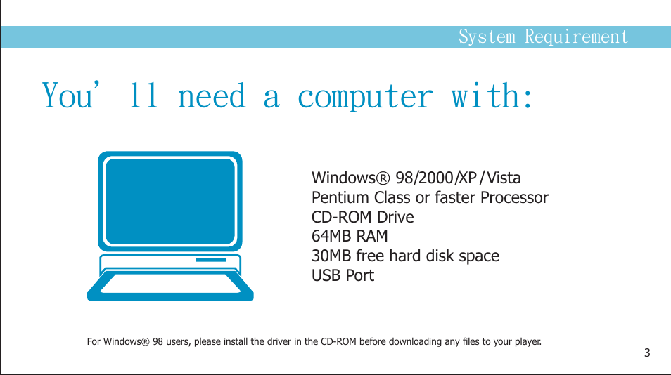 You’ll need a computer with | Curtis MP2050UK User Manual | Page 5 / 19