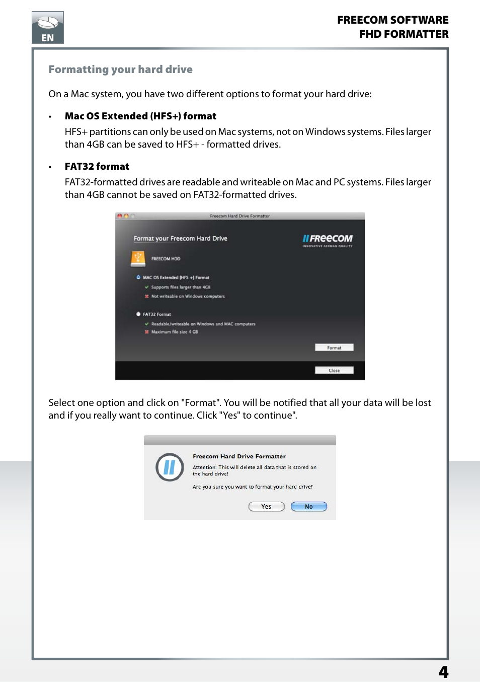 Formatting your hard drive | Freecom Mac Formatter User Manual | Page 4 / 5