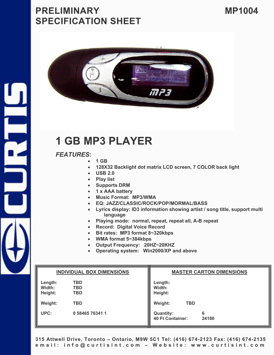 Curtis MP1004 User Manual | 1 page