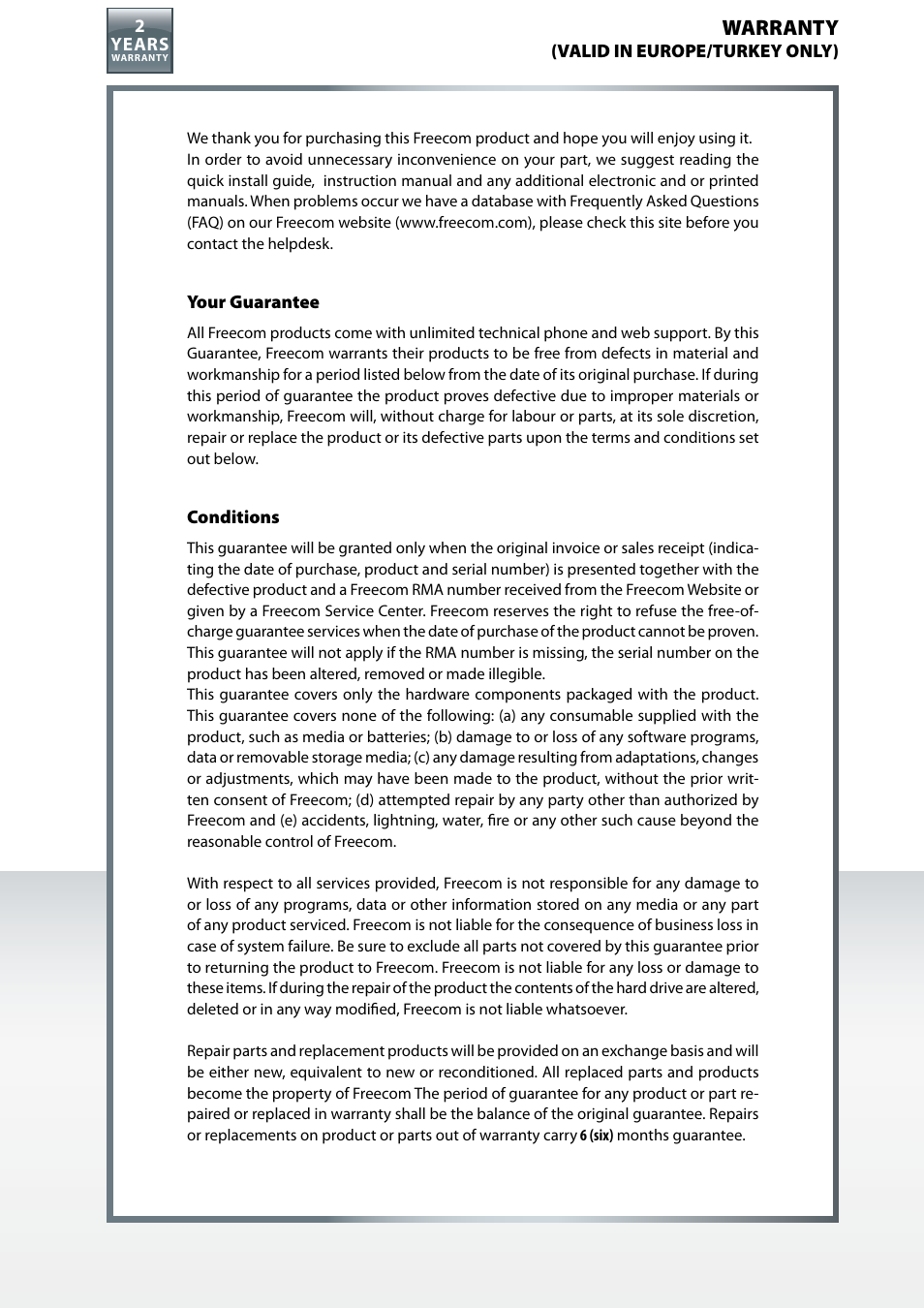 Warranty | Freecom Mobile Drive Mg User Manual | Page 11 / 11