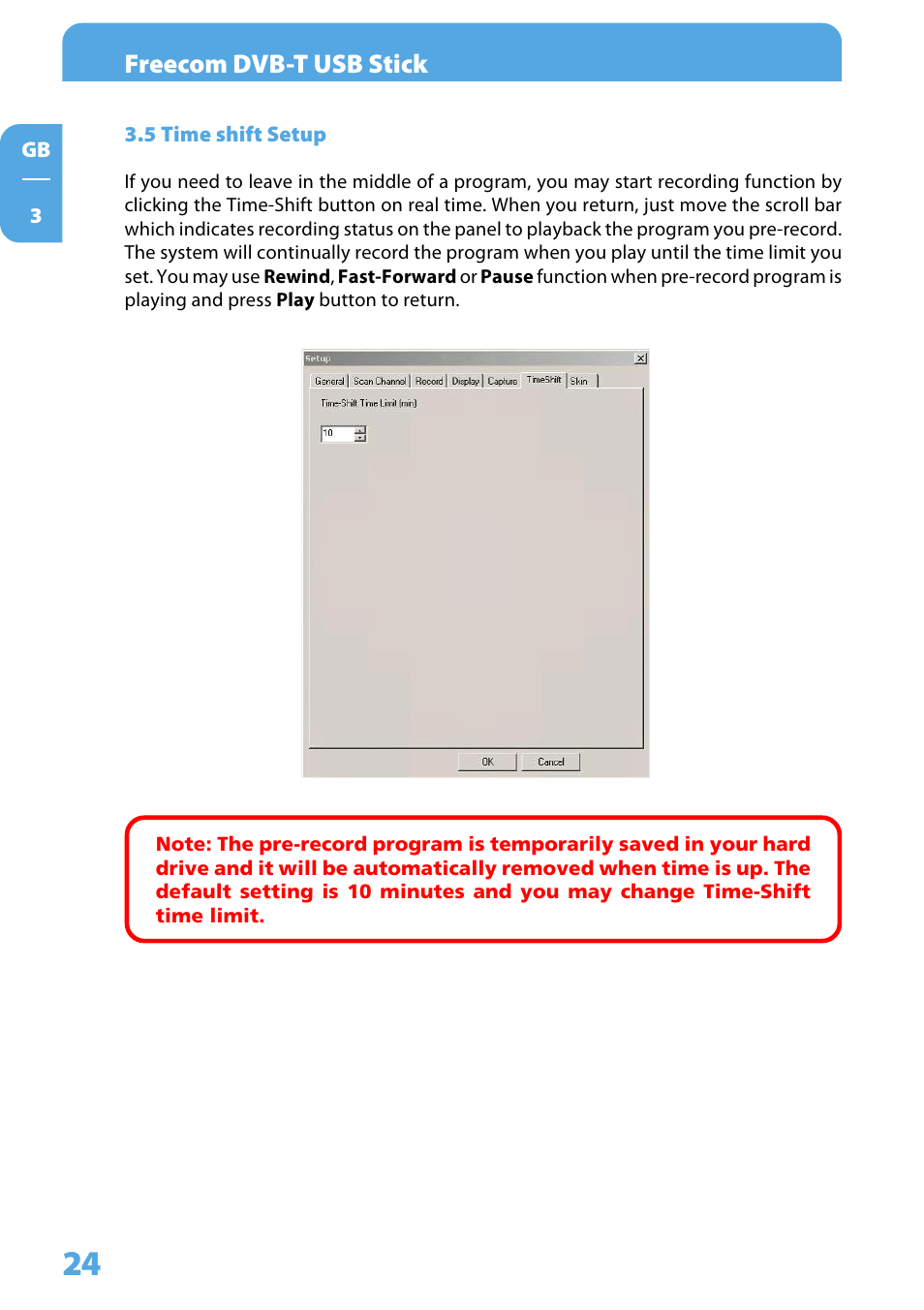 5 time shift setup | Freecom DVB T USB STICK User Manual | Page 24 / 34