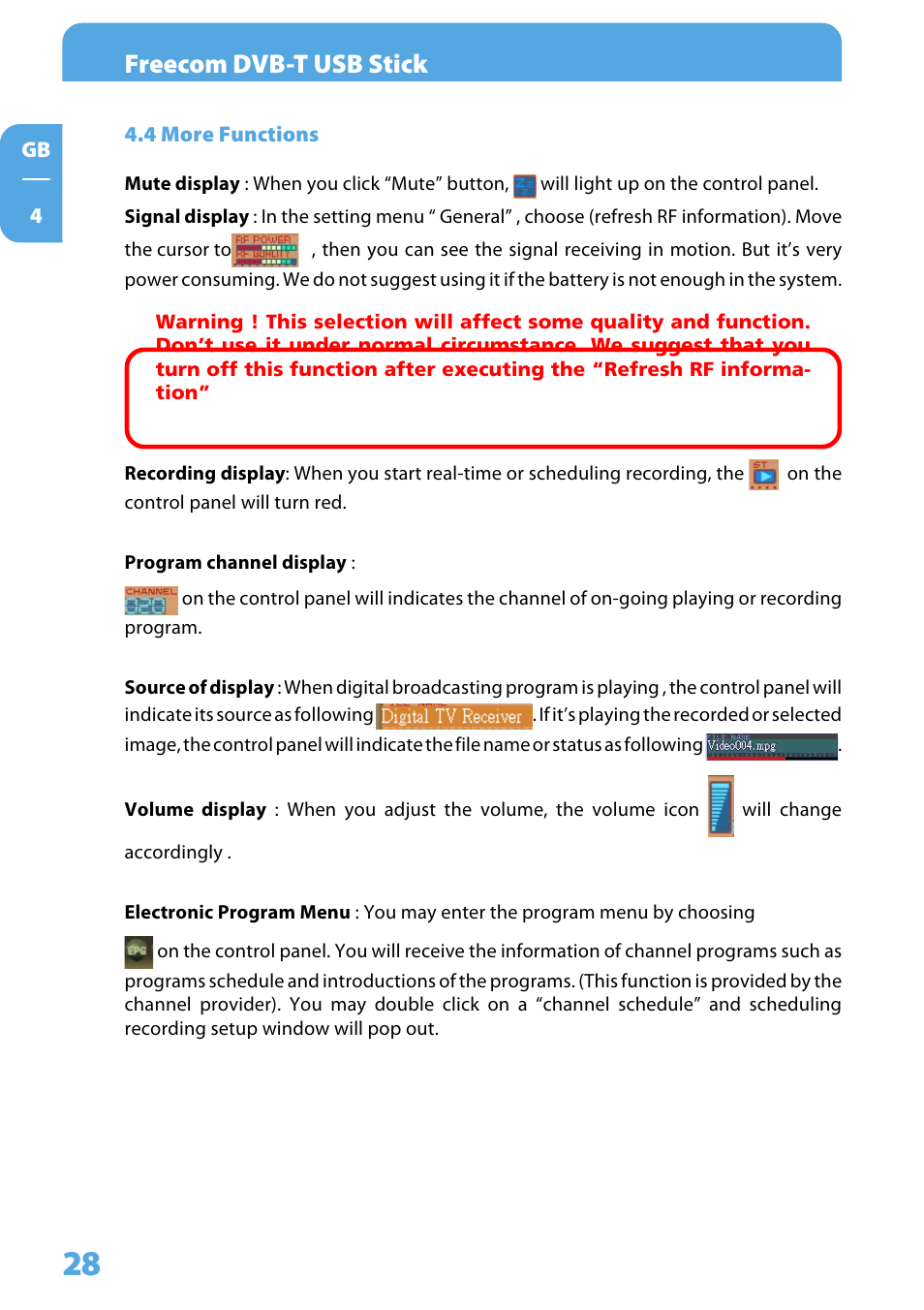 4 more functions, Freecom dvb-t usb stick | Freecom DVB T USB STICK User Manual | Page 28 / 34