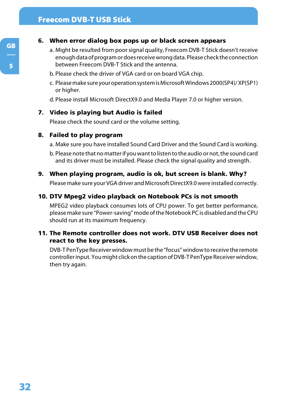 Freecom dvb-t usb stick | Freecom DVB T USB STICK User Manual | Page 32 / 34