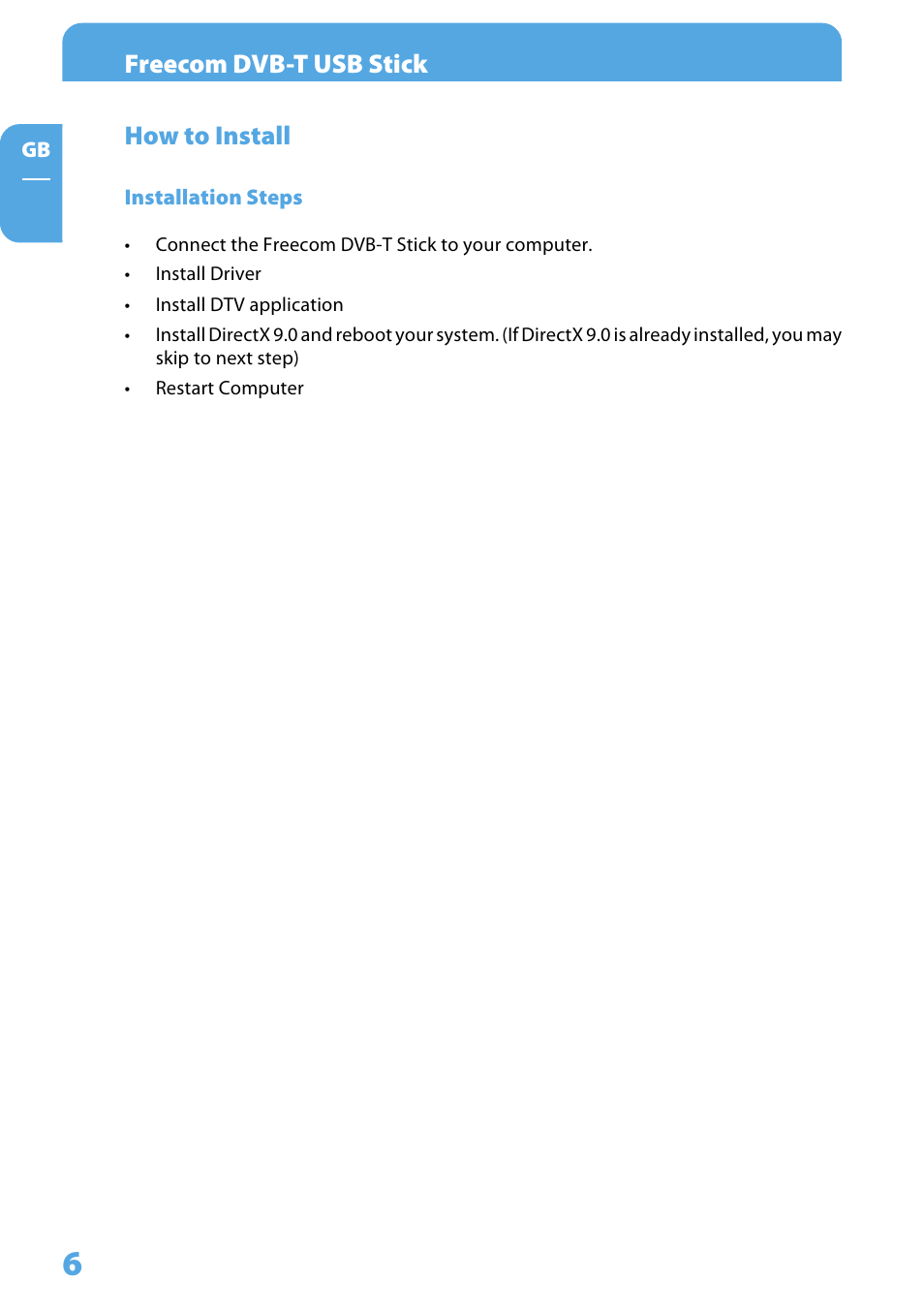 How to install, Installation steps, Freecom dvb-t usb stick | Freecom DVB T USB STICK User Manual | Page 6 / 34