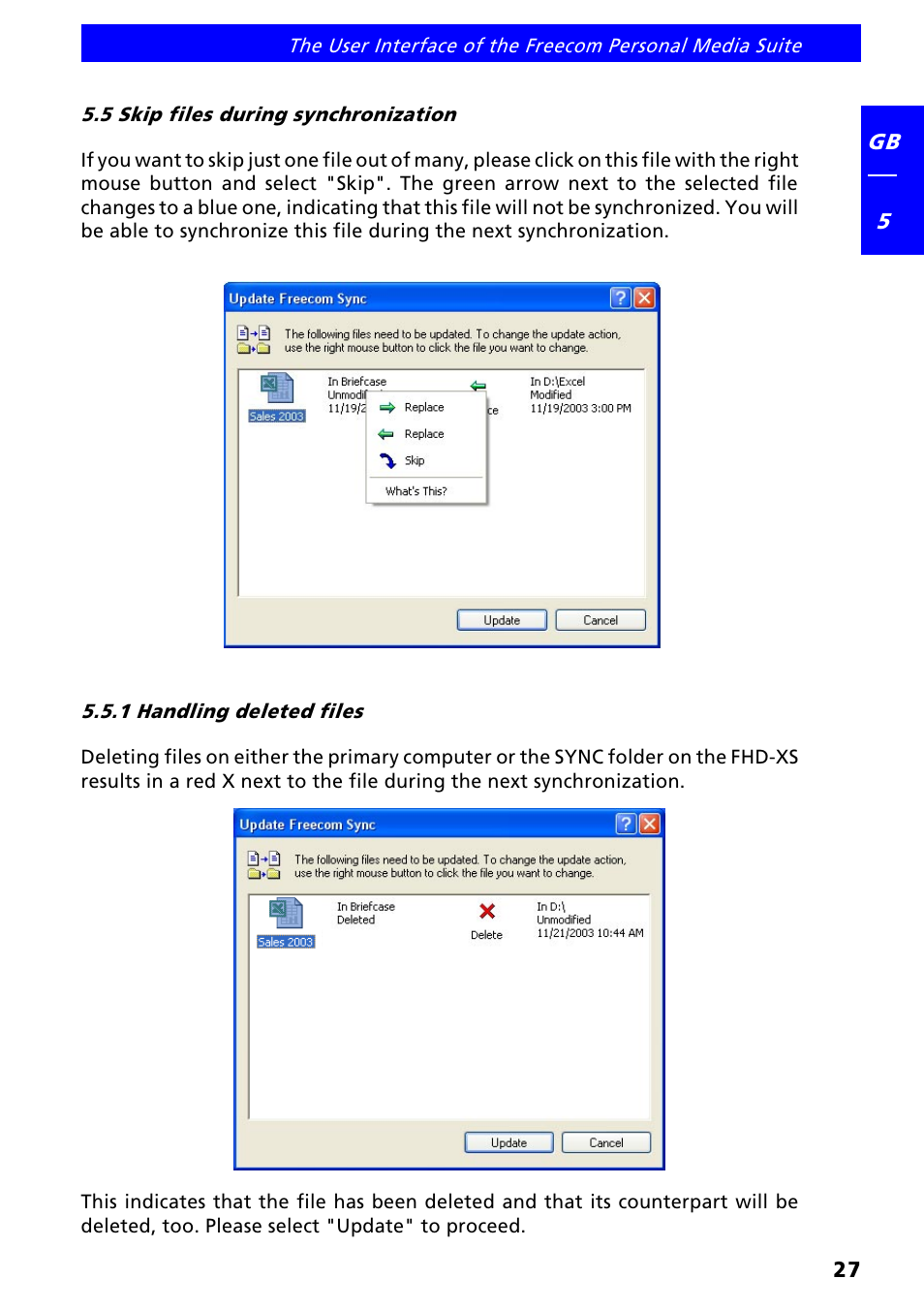 5 skip files during synchronization, 1 handling deleted files | Freecom FHD-XS User Manual | Page 27 / 47