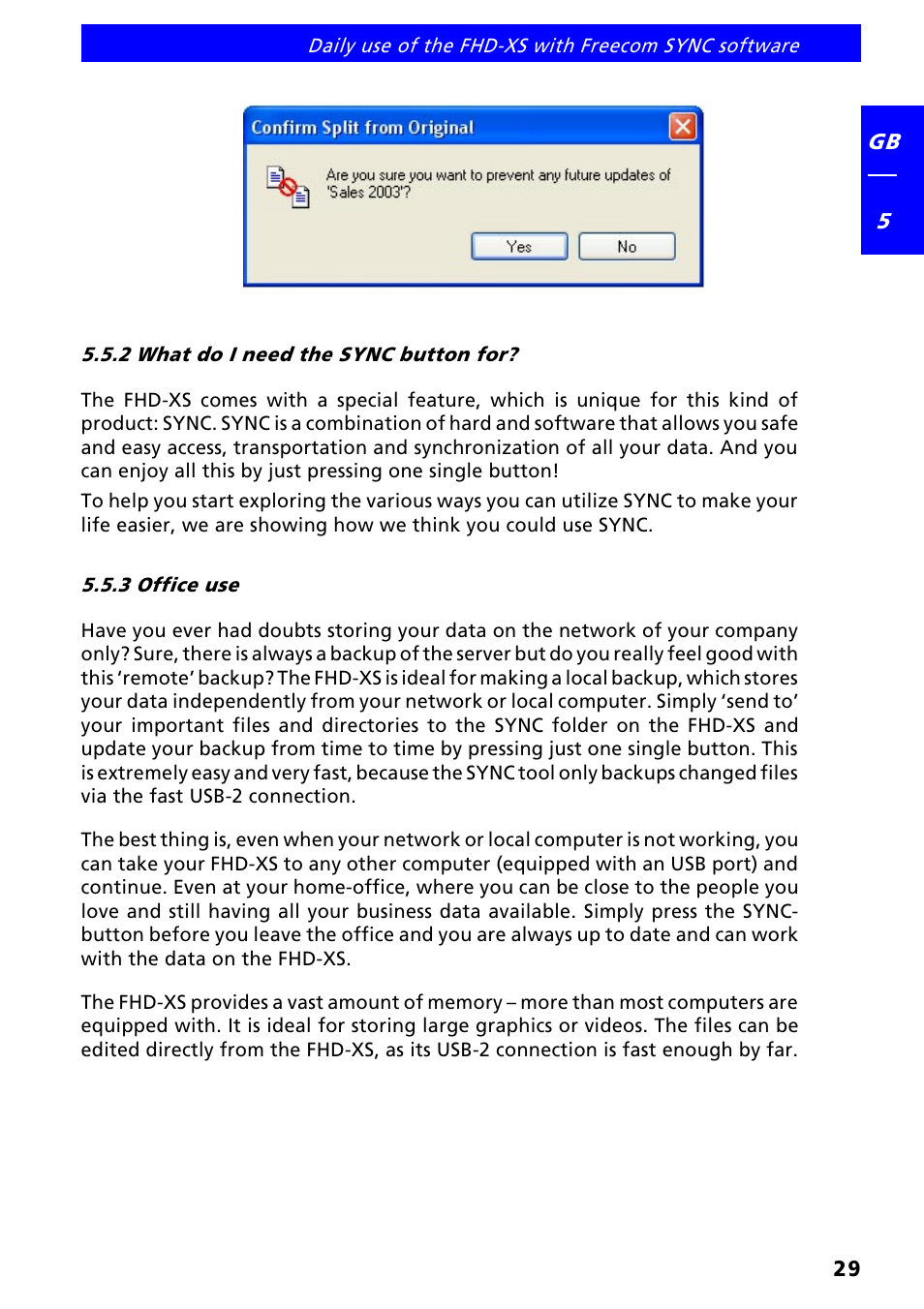 2 what do i need the sync-button for, 3 office use | Freecom FHD-XS User Manual | Page 29 / 47