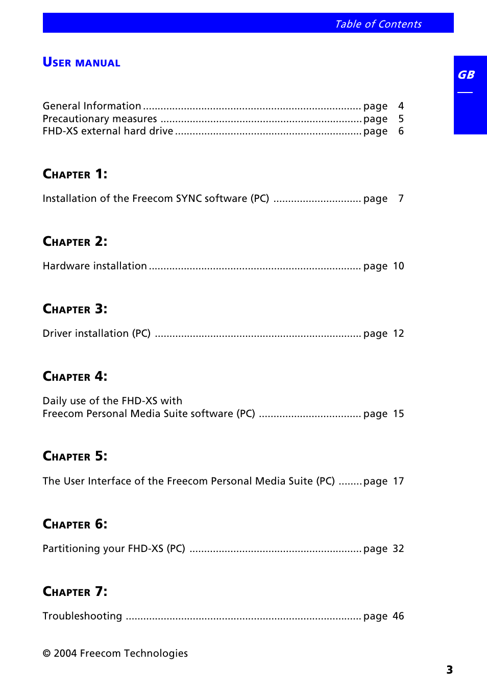 Freecom FHD-XS User Manual | Page 3 / 47