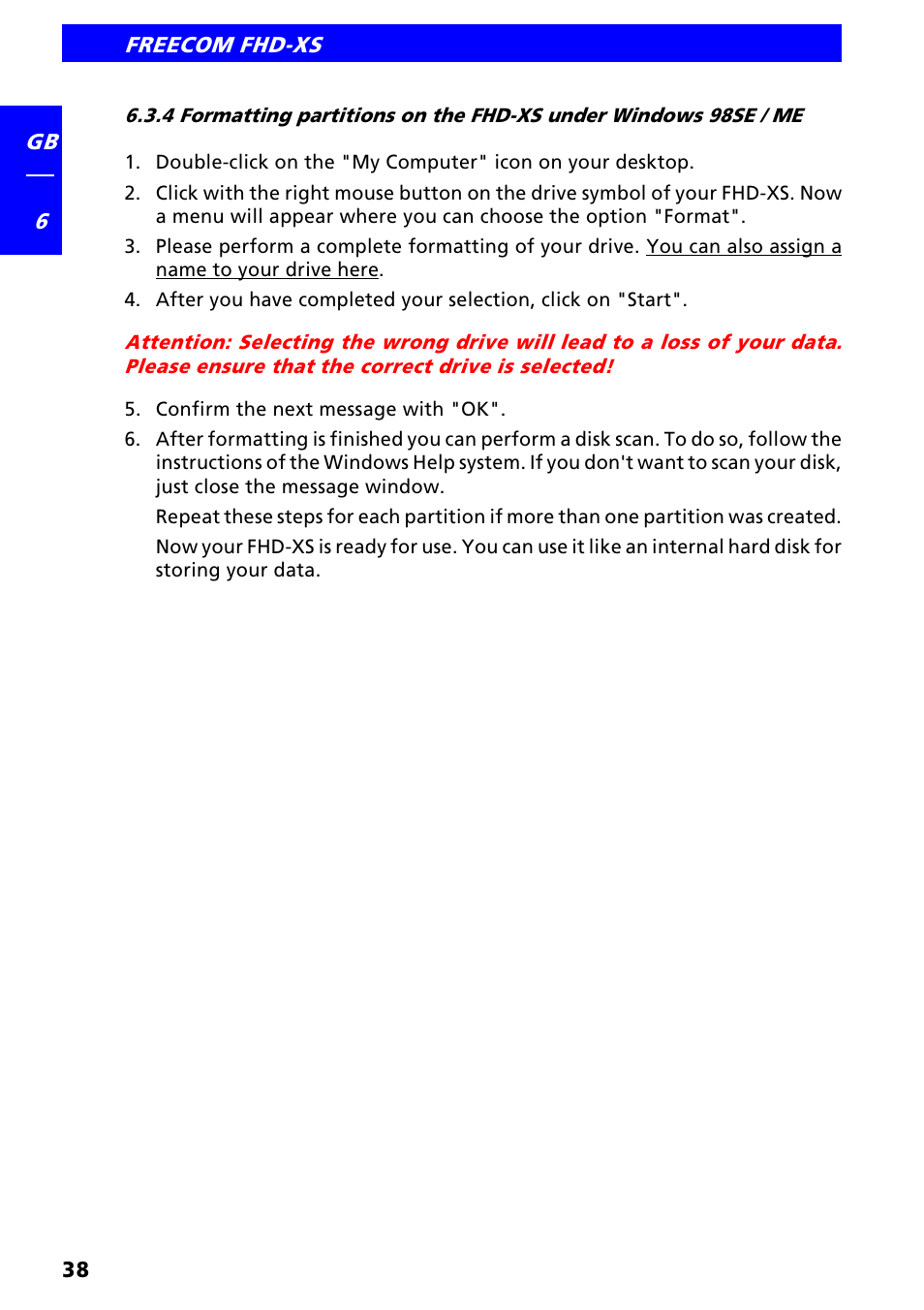Freecom FHD-XS User Manual | Page 38 / 47