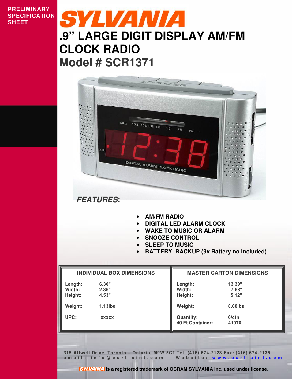 Curtis SCR1371 User Manual | 1 page