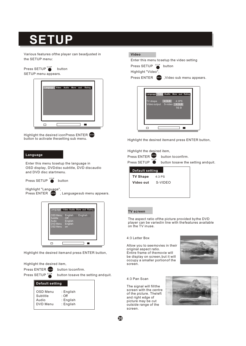 Т³гж 30, Setup | Curtis DVD504 User Manual | Page 30 / 34