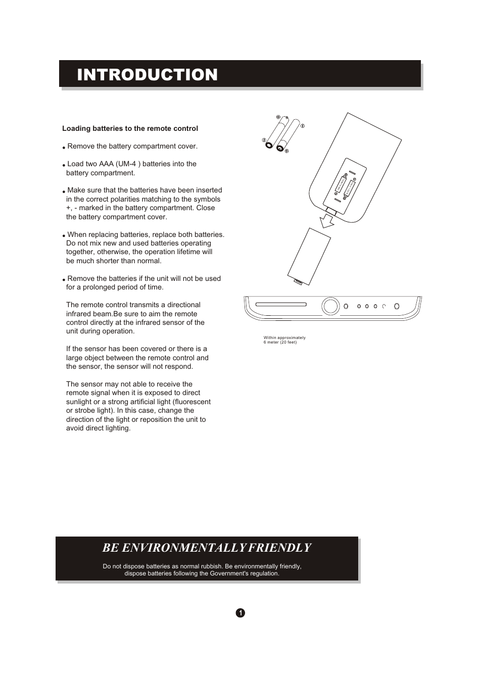 Т³гж 5, Introduction, Be environmentally friendly | The remote control | Curtis DVD504 User Manual | Page 5 / 34