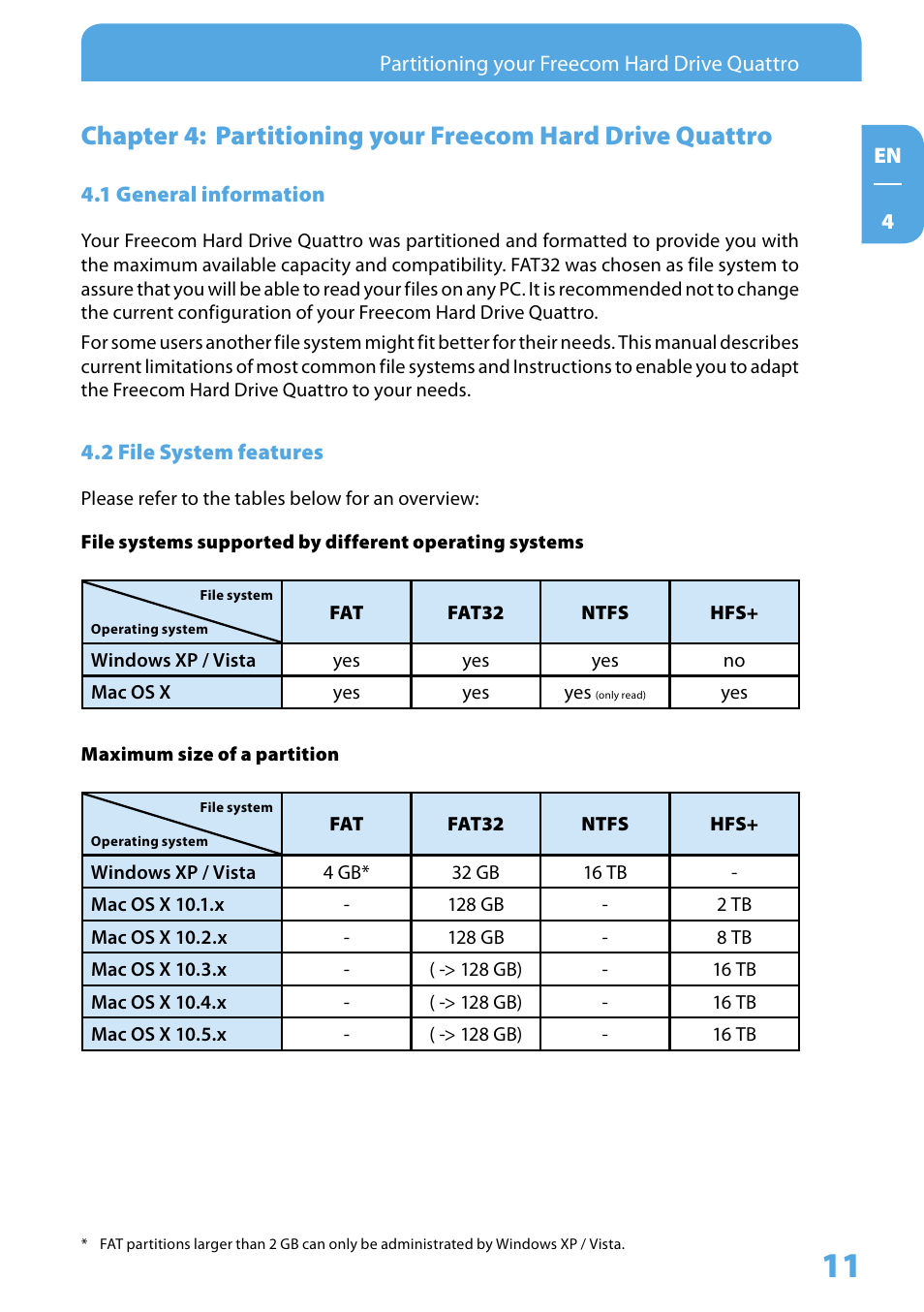 1 general information, 2 file system features | Freecom Hard Drive Quattro 2.0 User Manual User Manual | Page 11 / 20