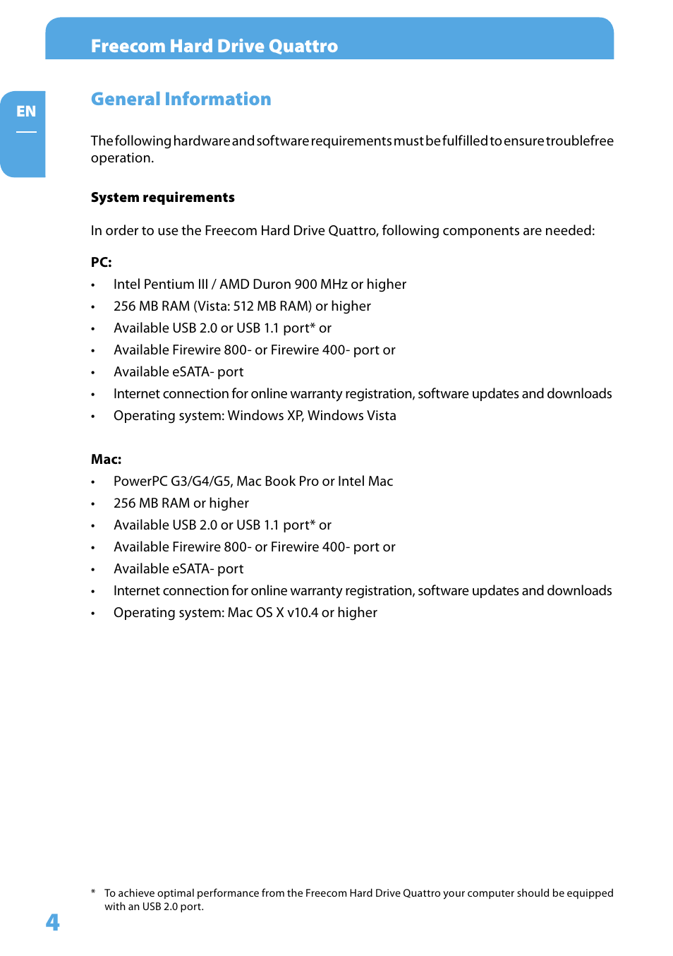 General information, Freecom hard drive quattro | Freecom Hard Drive Quattro 2.0 User Manual User Manual | Page 4 / 20