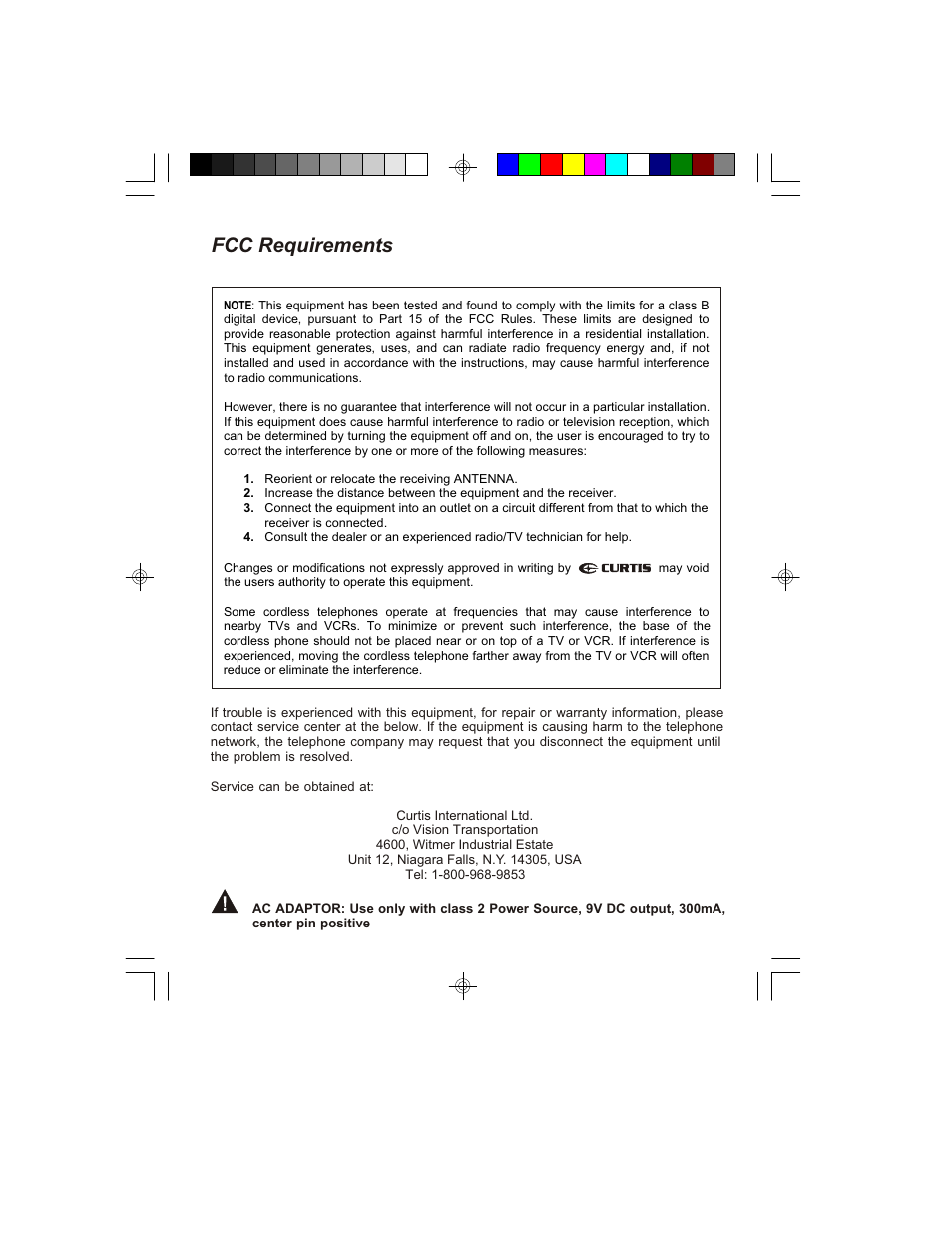 Fcc requirements | Curtis TC924 User Manual | Page 35 / 35