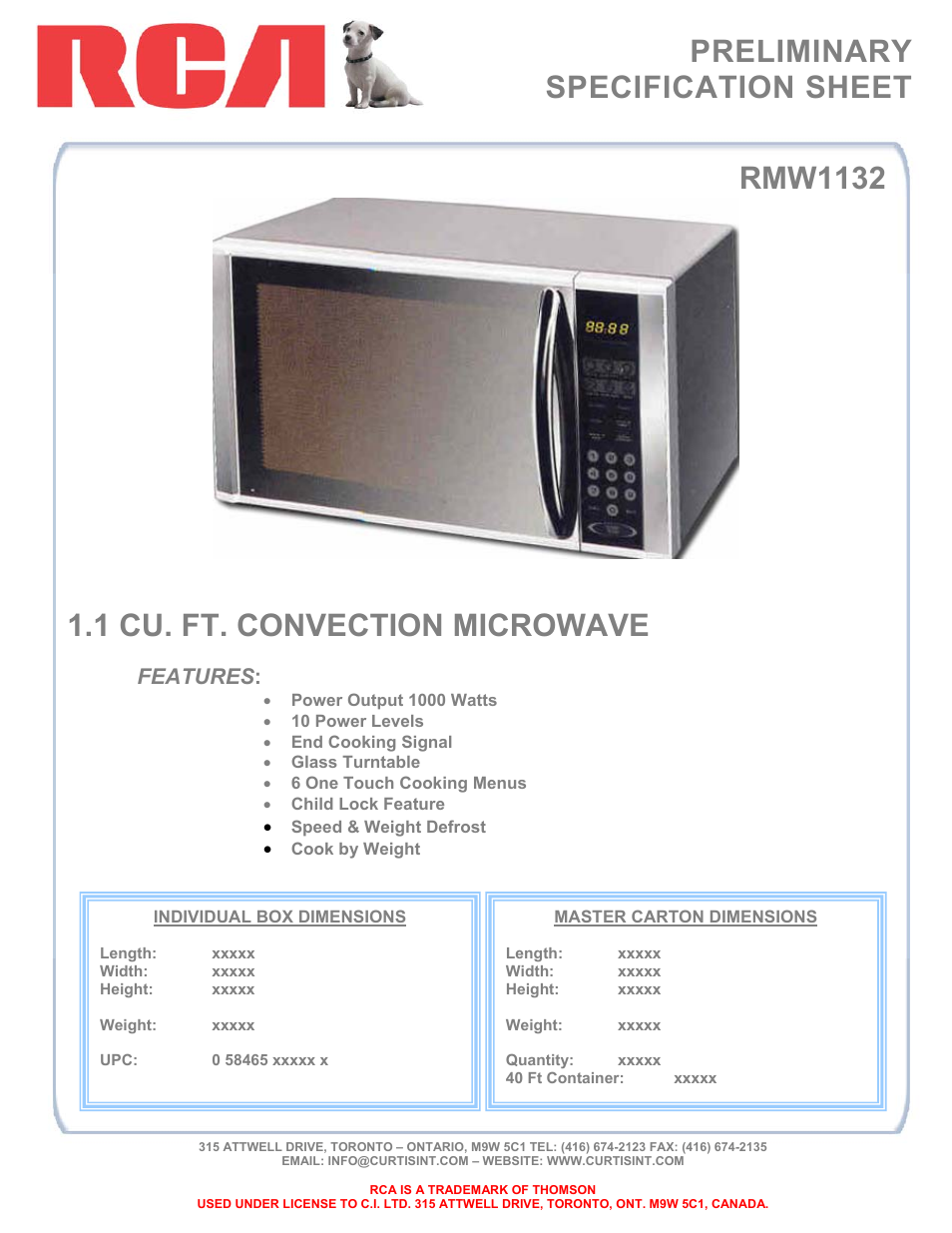 Curtis RMW1132 User Manual | 1 page