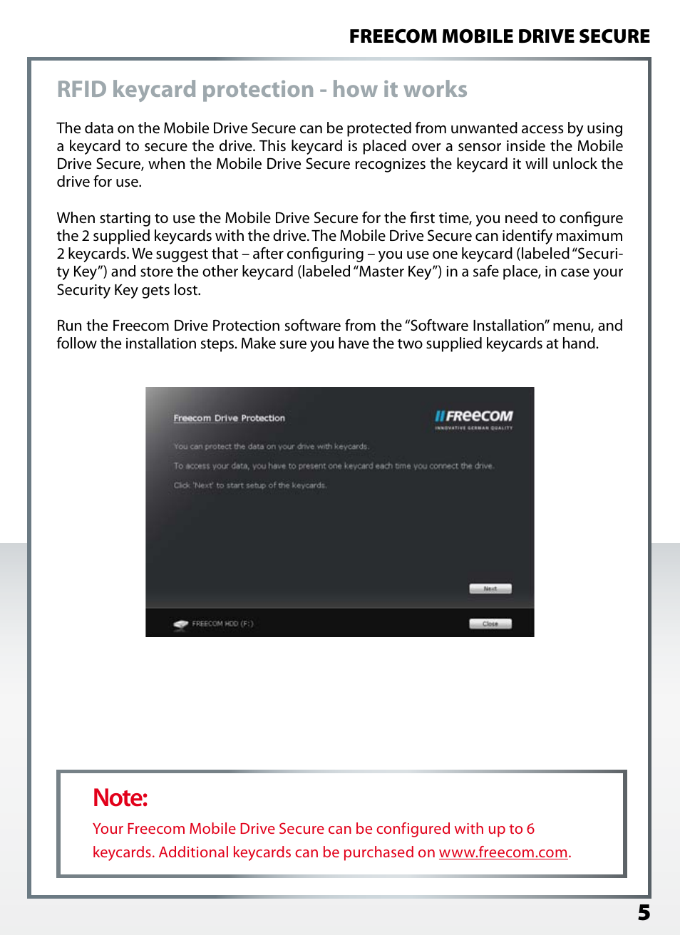 Rfid keycard protection - how it works | Freecom Mobile Drive Secure Quick Start User Manual | Page 5 / 8