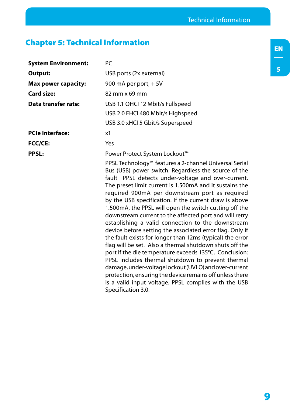 Chapter 5: technical information | Freecom USB 3.0 PCI Express Card User Manual | Page 9 / 10