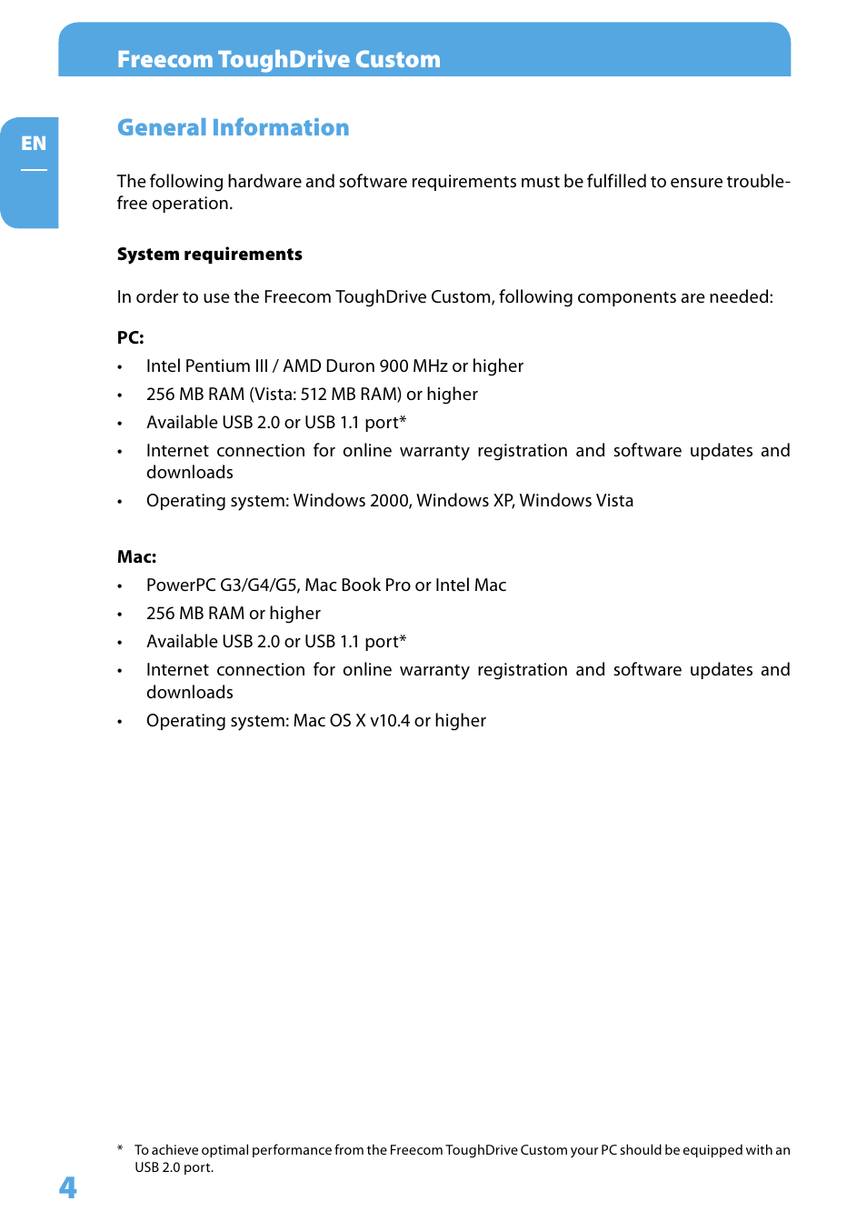 General information, Freecom toughdrive custom | Freecom Tough Drive Custom User Manual | Page 4 / 30