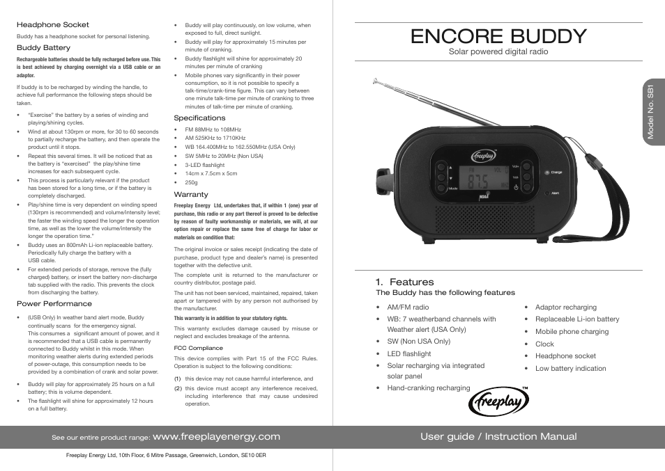 Freeplay Energy Encore-Buddy User Manual | 2 pages