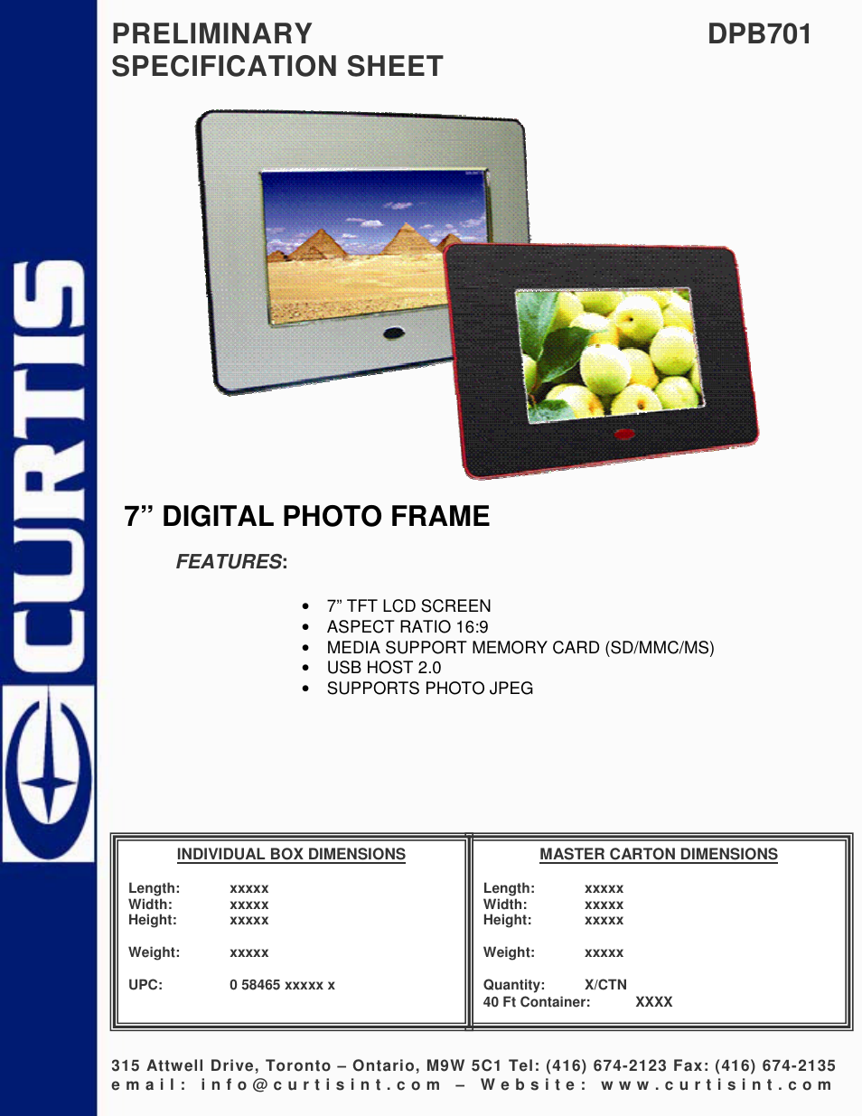 Curtis DPB701 User Manual | 1 page