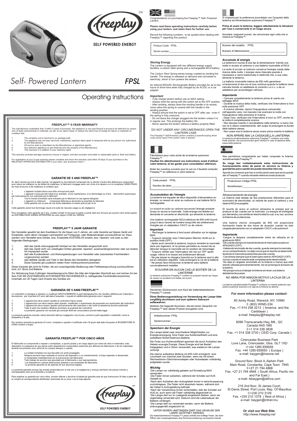 Freeplay Energy FPSL User Manual | 2 pages