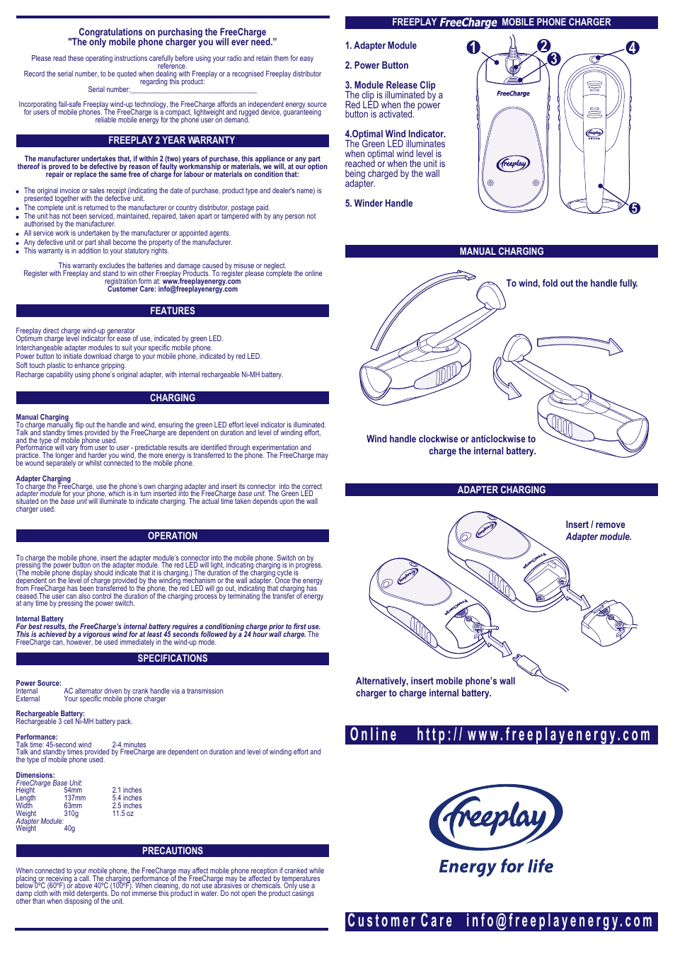 Freeplay Energy Freecharge (Old) User Manual | 1 page