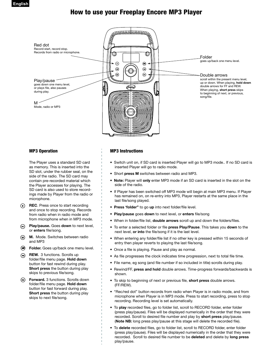 How to use your freeplay encore mp3 player | Freeplay Energy Encore Player User Manual | Page 3 / 4