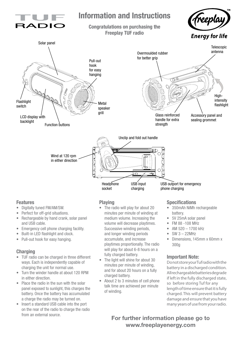 Freeplay Energy Tuf Radio User Manual | 2 pages