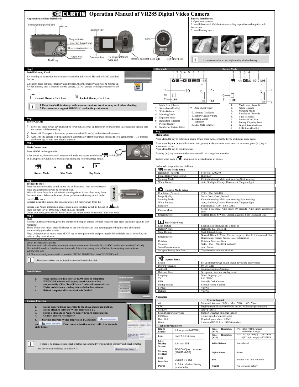 Curtis VR285 User Manual | 1 page