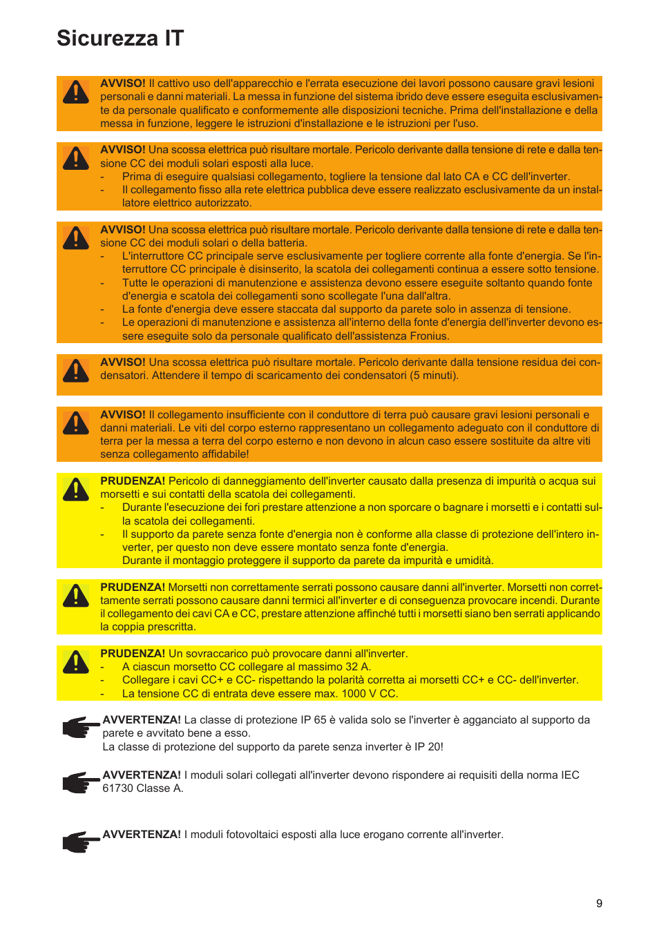 Sicurezza it | Fronius Symo Hybrid User Manual | Page 11 / 52