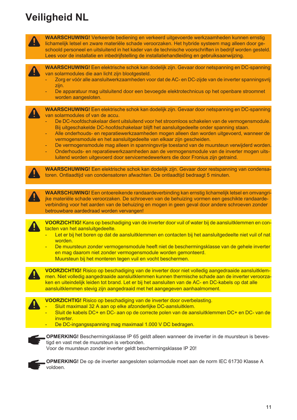 Veiligheid nl | Fronius Symo Hybrid User Manual | Page 13 / 52