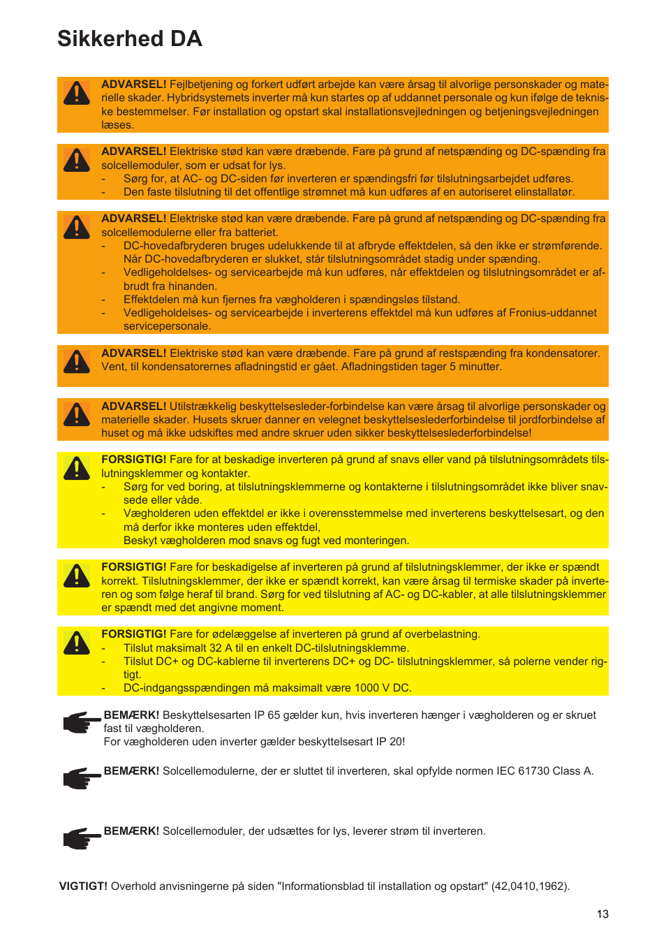 Sikkerhed da | Fronius Symo Hybrid User Manual | Page 15 / 52