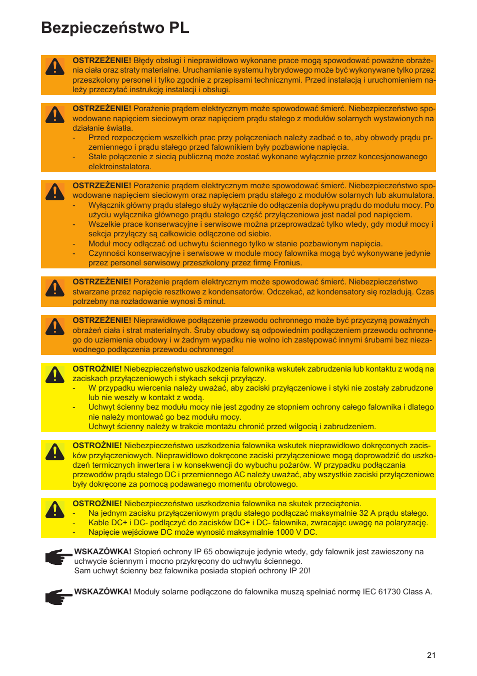 Bezpieczeństwo pl | Fronius Symo Hybrid User Manual | Page 23 / 52