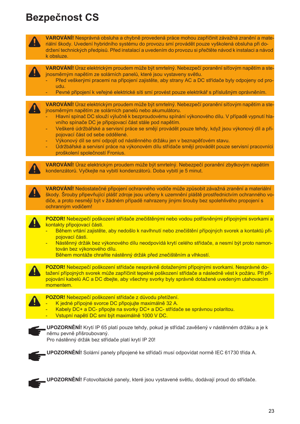 Bezpečnost cs | Fronius Symo Hybrid User Manual | Page 25 / 52