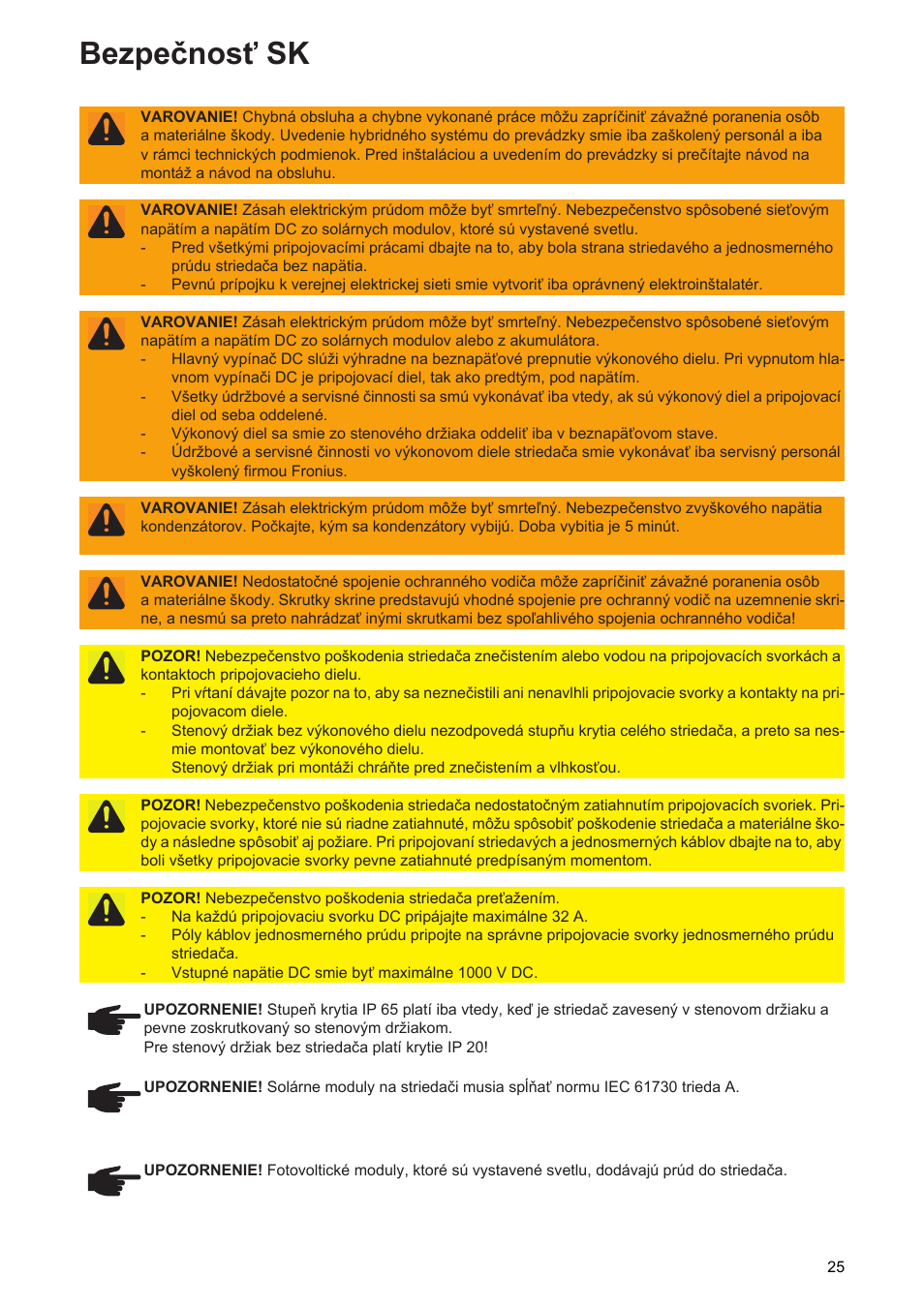 Bezpečnosť sk | Fronius Symo Hybrid User Manual | Page 27 / 52