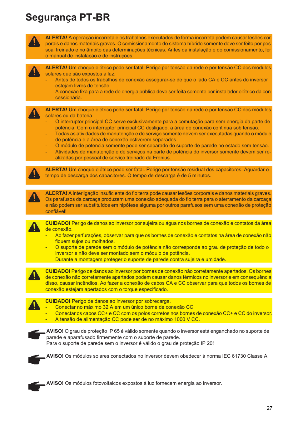 Segurança pt-br | Fronius Symo Hybrid User Manual | Page 29 / 52