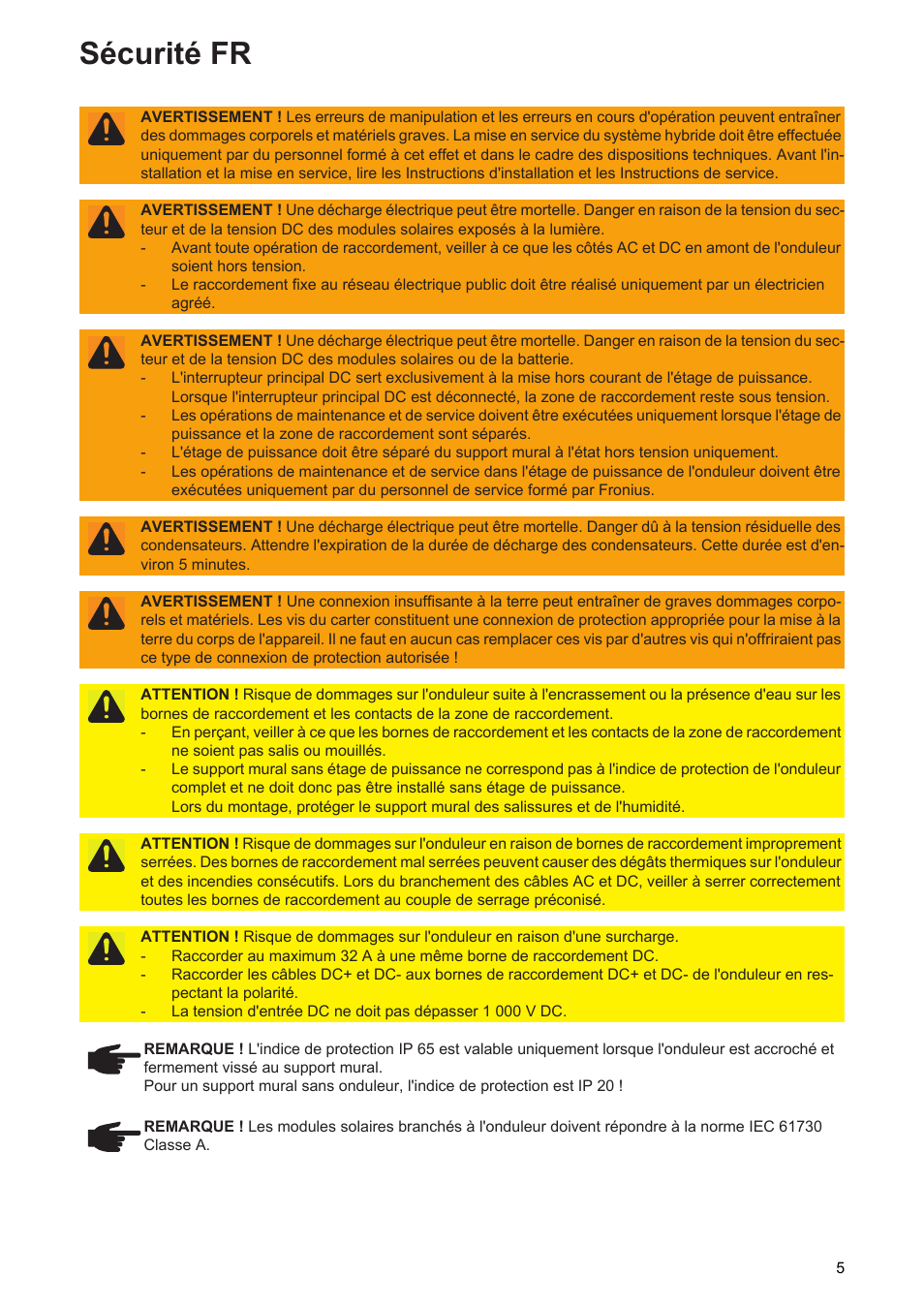 Sécurité fr | Fronius Symo Hybrid User Manual | Page 7 / 52