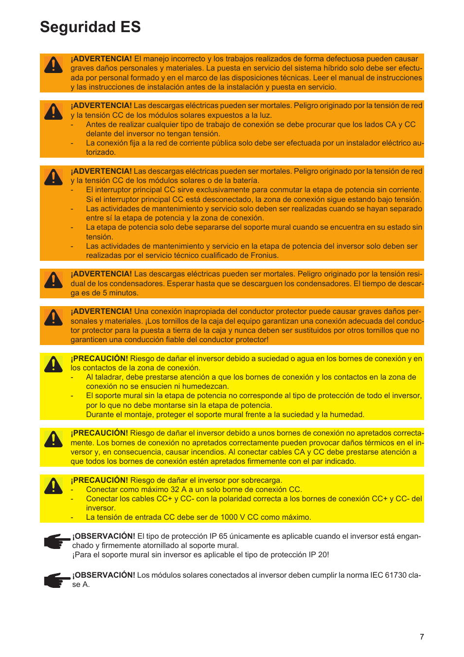 Seguridad es | Fronius Symo Hybrid User Manual | Page 9 / 52