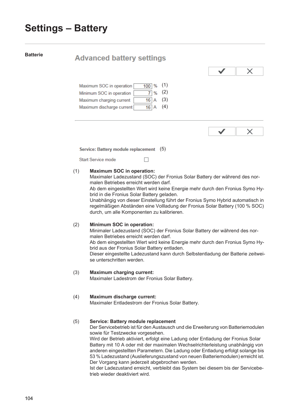 Settings – battery | Fronius Energy Package User Manual | Page 106 / 128