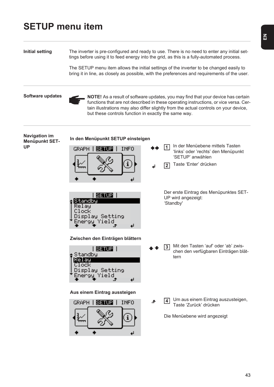 Setup menu item | Fronius Energy Package User Manual | Page 45 / 128