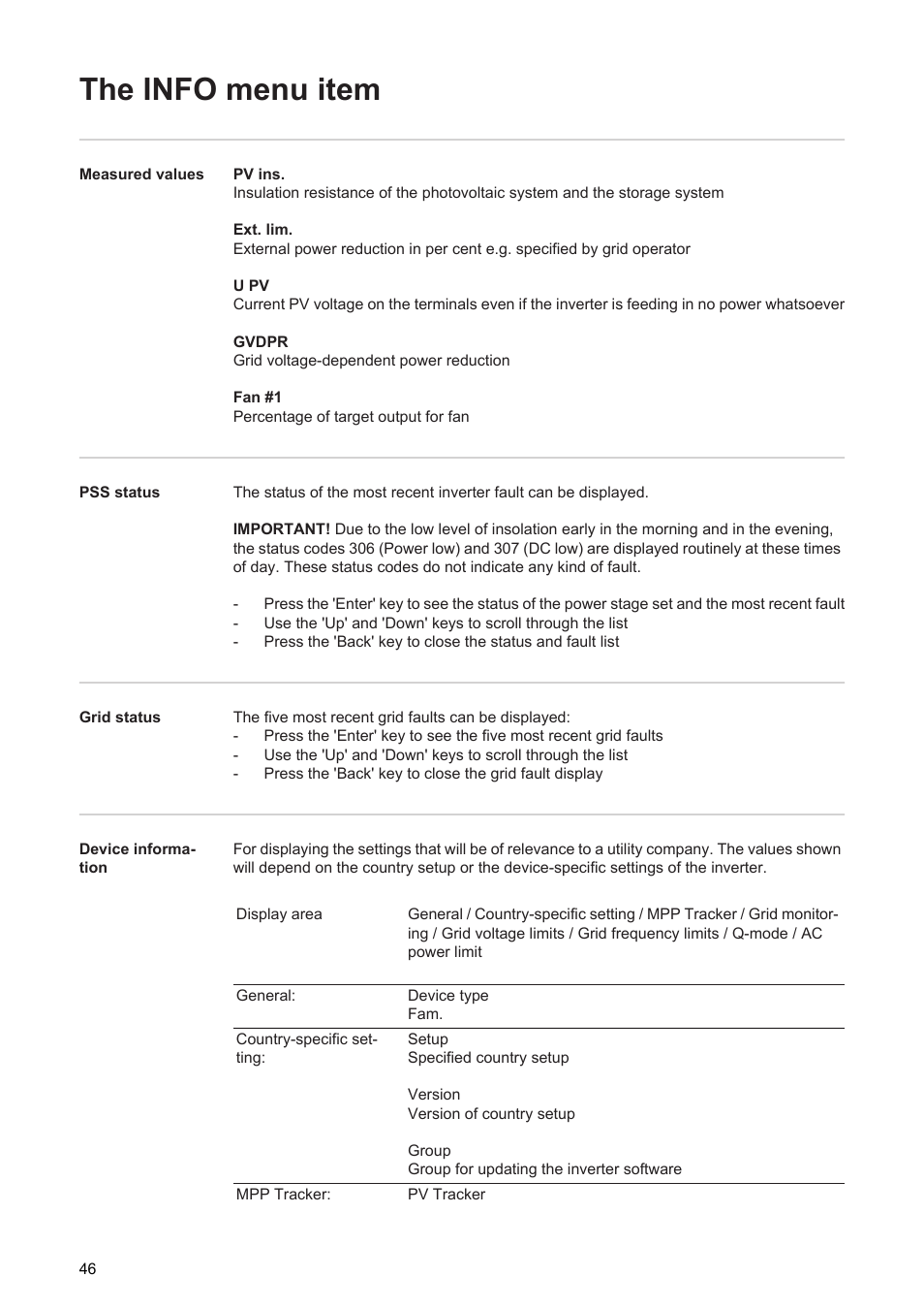 The info menu item | Fronius Energy Package User Manual | Page 48 / 128