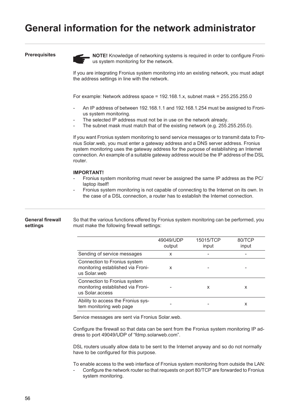 General information for the network administrator | Fronius Energy Package User Manual | Page 58 / 128