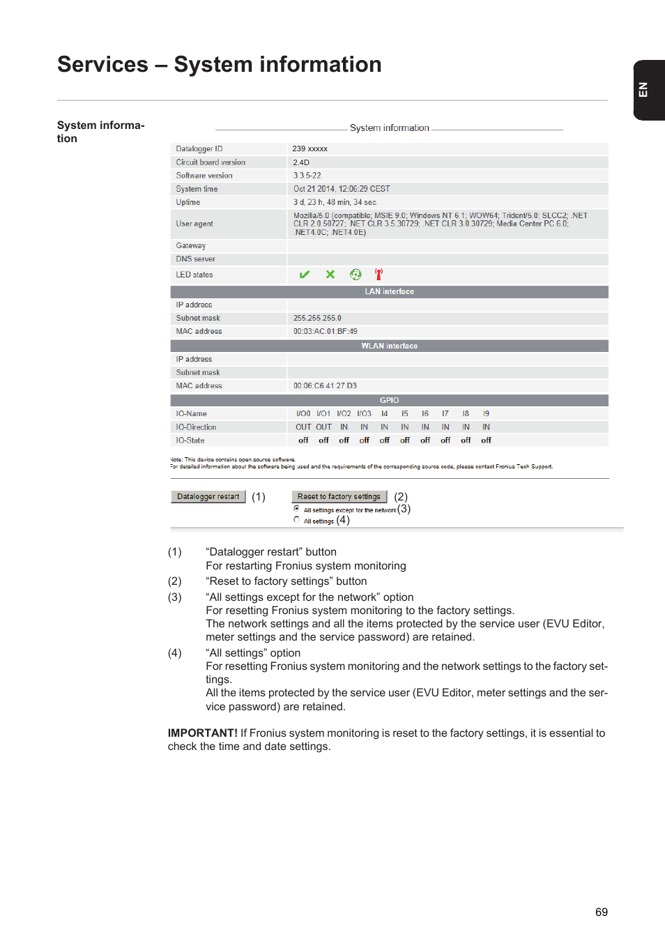 Services – system information | Fronius Energy Package User Manual | Page 71 / 128