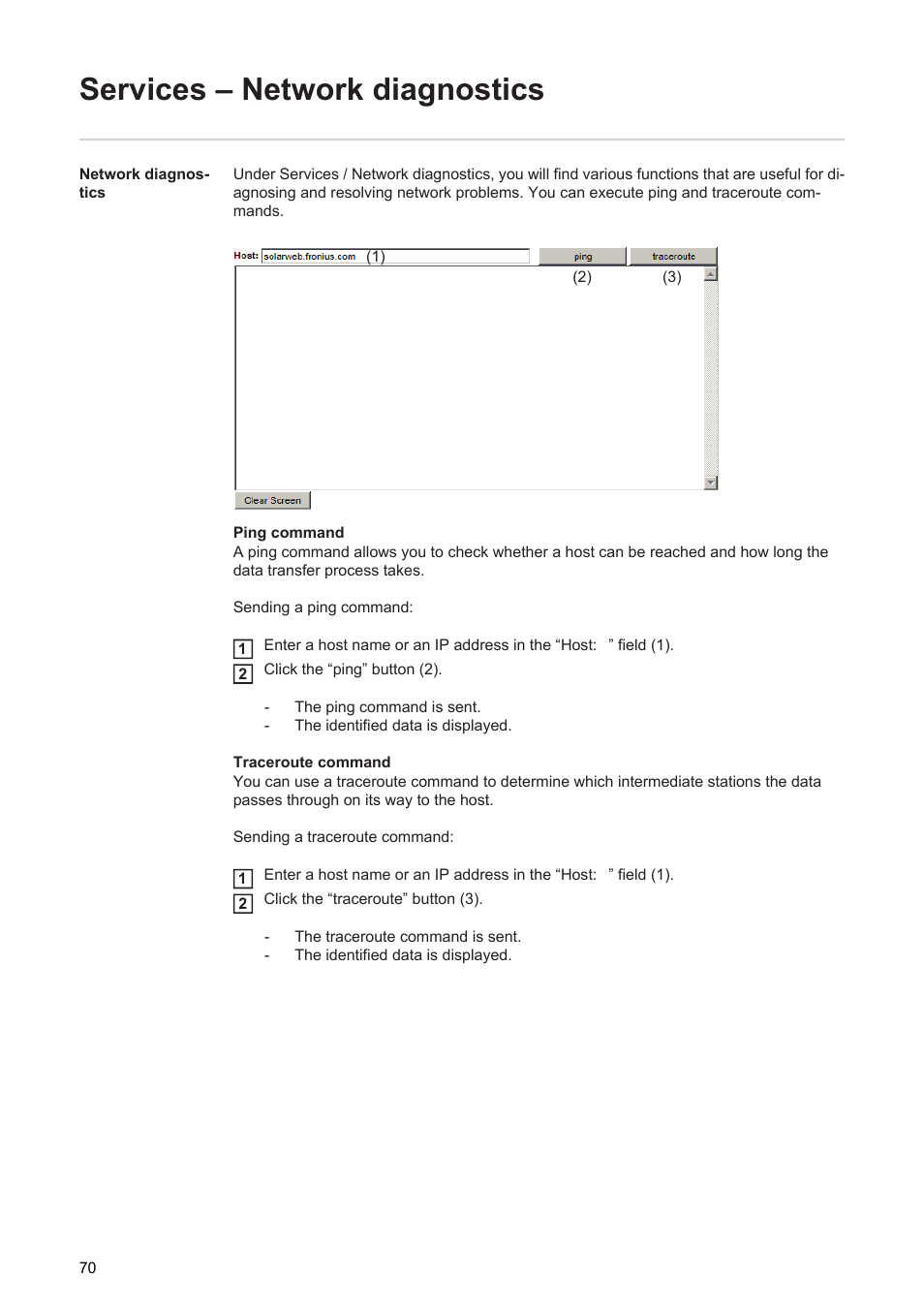 Services – network diagnostics | Fronius Energy Package User Manual | Page 72 / 128