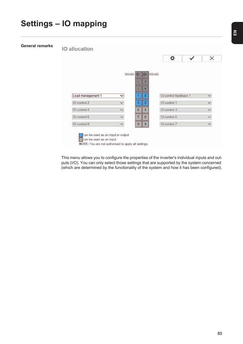 Settings – io mapping | Fronius Energy Package User Manual | Page 87 / 128