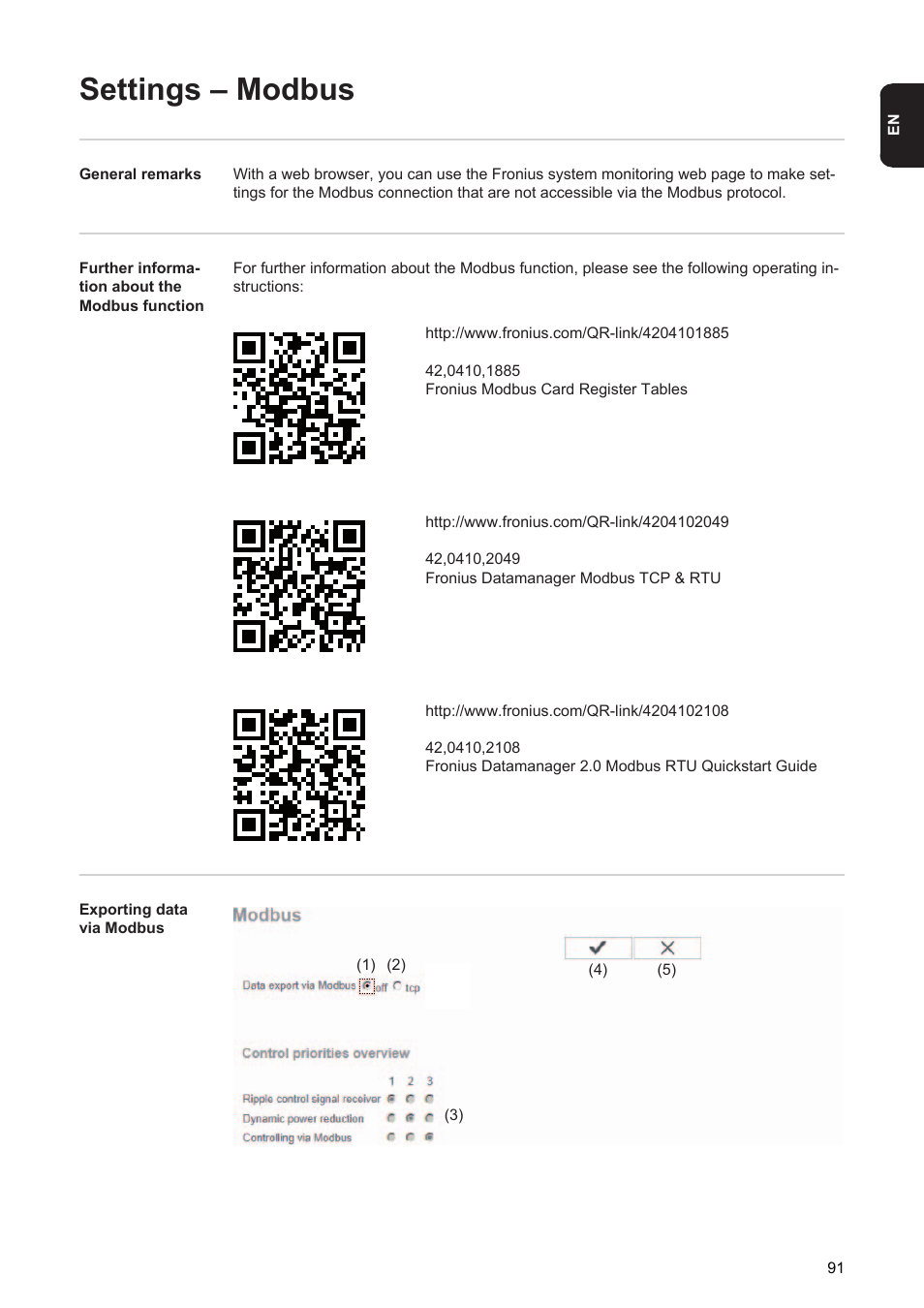 Settings – modbus | Fronius Energy Package User Manual | Page 93 / 128