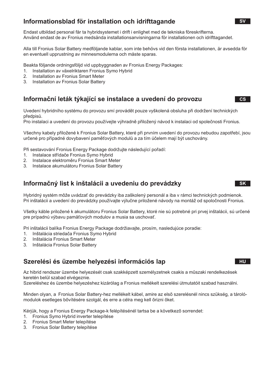 Szerelési és üzembe helyezési információs lap | Fronius Energy Package Installation User Manual | Page 3 / 4