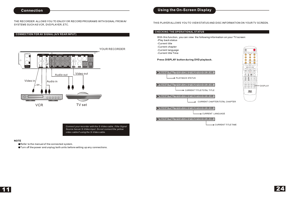 Т³гж 13, Dvd + rewritable, Connection | Using the on-screen display, Tv set vcr | Curtis DVDR5000 User Manual | Page 13 / 19