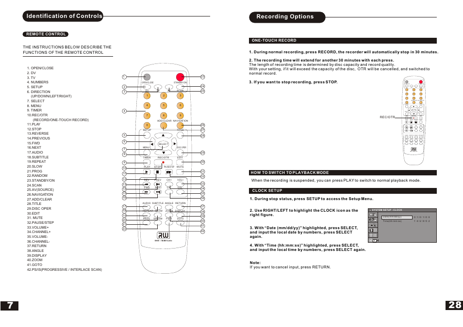 Т³гж 9, Dvd + rewritable, Identification of controls | Recording options | Curtis DVDR5000 User Manual | Page 9 / 19