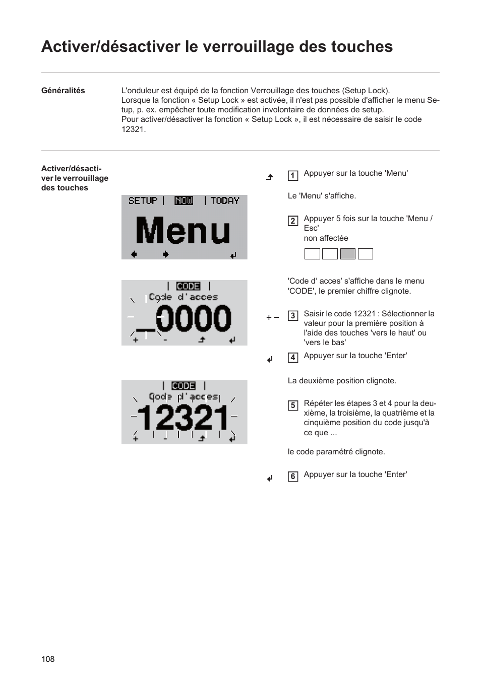 Activer/désactiver le verrouillage des touches | Fronius Agilo 360.0-3 TL User Manual | Page 110 / 166